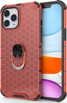 Apple iPhone 12 Pro Max Hoesje - Mobigear - Honeycomb Ring Serie - Hard Kunststof Backcover - Rood - Hoesje Geschikt Voor Apple iPhone 12 Pro Max
