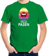 Lachend Paasei vrolijk Pasen t-shirt / shirt - groen - kinderen - Paas kleding / outfit 122/128