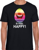 Vrolijk Paasei ei feel happy t-shirt / shirt - zwart - heren - Paas kleding / outfit S