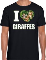 I love giraffes t-shirt met dieren foto van een giraf zwart voor heren - cadeau shirt giraffen liefhebber M