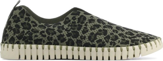Ilse Jacobsen Instappers Dames – Instapschoenen / Damesschoenen – Canvas – Leopardprint – Tulip 139 leo – Groen – Maat 39