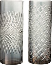J-Line Windlicht Diamant Glas Grijs X-Large Assortiment Van 2