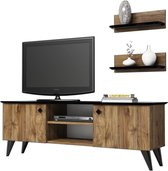 Nancy's Graham TV Meubel - TV-Kast - Opbergruimte - 2 Wandplanken - Open Vak -  139 x 36 x 50 cm - Bruin- Zwart Marmer -  Bewerkt Hout