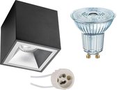 OSRAM - Opbouwspot Set - Parathom PAR16 930 36D - Luxino Cliron Pro - GU10 Fitting - Dimbaar - Opbouw Vierkant - Mat Zwart/Zilver - 5.5W - Warm Wit 3000K - Verdiept - 90mm