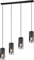 LED Hanglamp - Nitron Roba - E27 Fitting - 4-lichts - Rond - Mat Zwart Rookglas - Aluminium