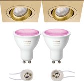 PHILIPS HUE - LED Spot Set GU10 - White and Color Ambiance - Bluetooth - Luxino Borny Pro - Inbouw Vierkant - Mat Goud - Kantelbaar - 92mm