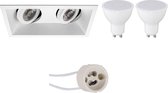 LED Spot Set - Luxino Zano Pro - GU10 Fitting - Inbouw Rechthoek Dubbel - Mat Wit - 4W - Warm Wit 3000K - Kantelbaar - 185x93mm