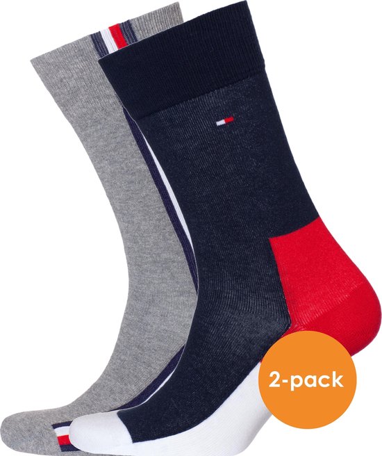 Tommy Hilfiger Iconic Hidden Sock (2-pack) - heren sokken katoen - rood-wit-blauw en grijs - Maat: 43-46