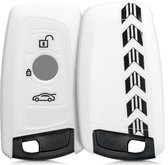 kwmobile autosleutel hoesje voor BMW 3-knops draadloze autosleutel (alleen Keyless Go) - Autosleutel behuizing in zwart / wit / wit - Racing Pijlen Gestreept design