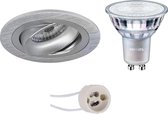 PHILIPS - LED Spot Set - MASTER 927 36D VLE - Proma Alpin Pro - GU10 Fitting - DimTone Dimbaar - Inbouw Rond - Mat Zilver - 4.9W - Warm Wit 2200K-2700K - Kantelbaar Ø92mm