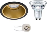 PHILIPS - LED Spot Set - CorePro 827 36D - Proma Minko Pro - GU10 Fitting - Inbouw Rond - Mat Zwart/Goud - 3.5W - Warm Wit 2700K - Verdiept - Ø90mm