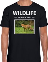 Dieren foto t-shirt vos - zwart - heren - wildlife of the world - cadeau shirt vossen liefhebber XL