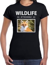 Dieren foto t-shirt Vos - zwart - dames - wildlife of the world - cadeau shirt vossen liefhebber S