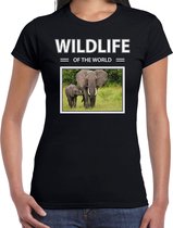 Dieren foto t-shirt Olifant - zwart - dames - wildlife of the world - cadeau shirt olifanten liefhebber M