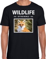 Dieren foto t-shirt Vos - zwart - heren - wildlife of the world - cadeau shirt Vossen liefhebber XL