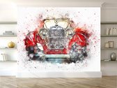 Professioneel Fotobehang Oldtimer rode Mercedes - rood - Sticky Decoration - fotobehang - decoratie - woonaccessoires - inclusief gratis hobbymesje - 445 cm breed x 300 cm hoog - in 7 verschi