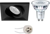 PHILIPS - LED Spot Set - CorePro 830 36D - Proma Qiundo Pro - GU10 Fitting - Dimbaar - Inbouw Vierkant - Mat Zwart - 4W - Warm Wit 3000K - Kantelbaar - 80mm