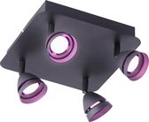 LED Plafondspot - Torna Undy - 12W - Aanpasbare Kleur - 4-lichts - Vierkant - Mat Zwart - Aluminium