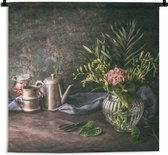 Wandkleed Stillevens Bloemen - Stilleven rustieke tafel Wandkleed katoen 180x180 cm - Wandtapijt met foto