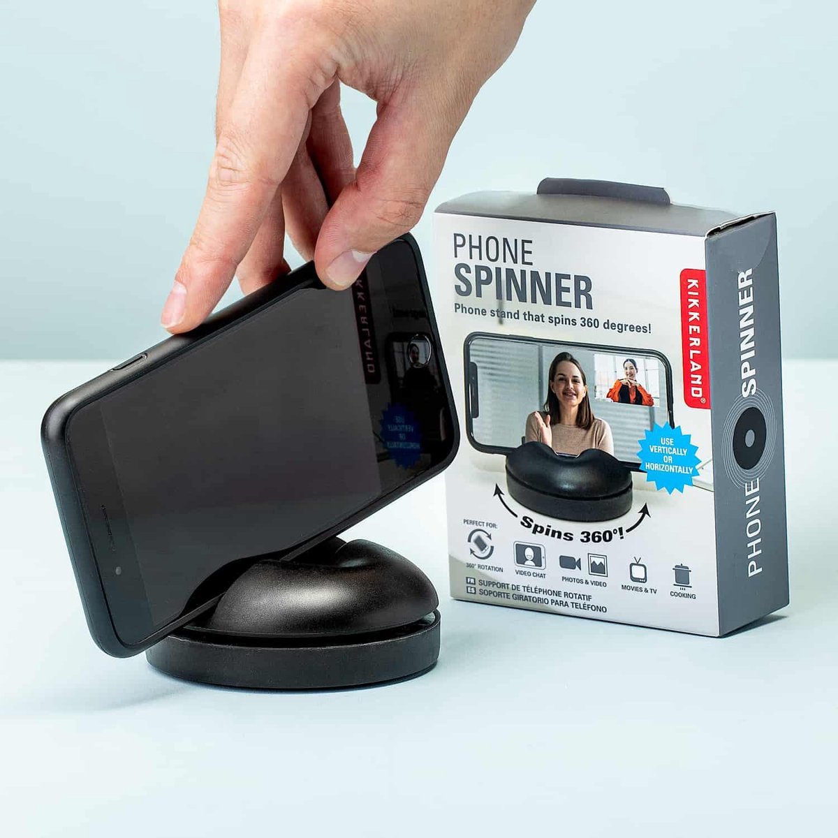 Kikkerland Smartphonehouder Spinner – Telefoniehouder – Universeel – Voor iPhone en Samsung – Smartphone-accessoires – Zwart
