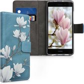 kwmobile telefoonhoesje voor Huawei P8 Lite (2015) - Hoesje met pasjeshouder in taupe / wit / blauwgrijs - Magnolia design