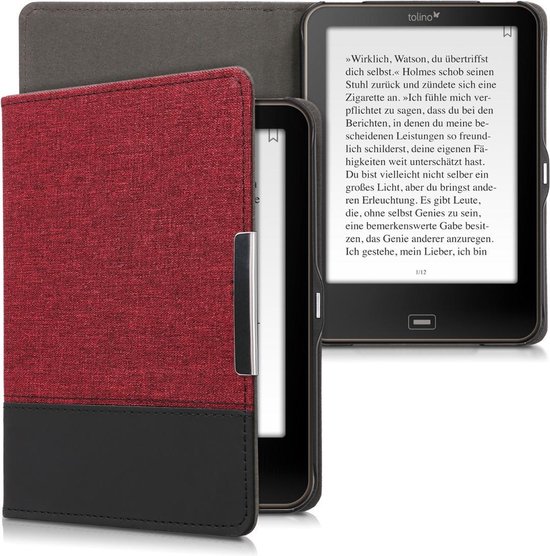 Housse kwmobile pour Tolino Vision 1 / 2 / 3 / 4 HD - Housse de protection en toile rouge foncé / noir - Pour liseuse -