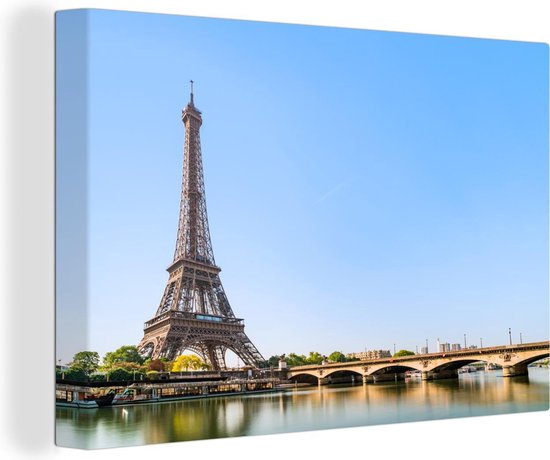 Canvas Schilderijen - De Eiffeltoren en een brug over de Seine - Wanddecoratie