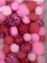 Mix PomPom Set roze inclusief glitter 50 Stuks  2 cm. 2.5 cm. 3.5 centimeter