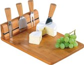 FSC® Houten Bamboe Kaasplank + 4 messen | Magnetische eenvoudig je messen ophangen aan deze kaasplank | 5-delige kaasplank set |Kaas Plank |  Afm 30 x 20 x 8 Cm.