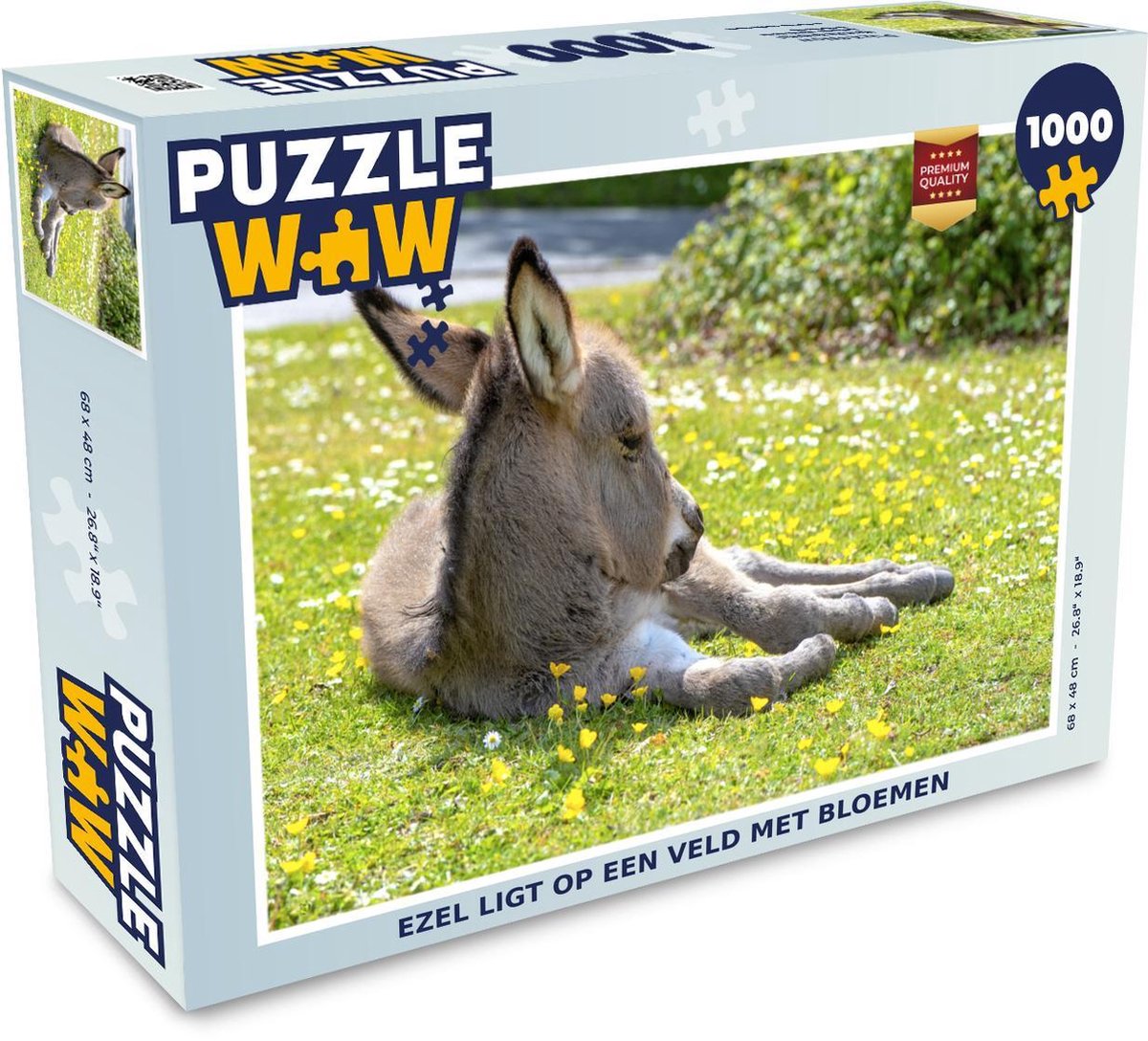 Afbeelding van product Puzzel 1000 stukjes volwassenen Dwergezel 1000 stukjes - Ezel ligt op een veld met bloemen puzzel 1000 stukjes - PuzzleWow heeft +100000 puzzels