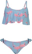 Snapper Rock - Flounced Bikini voor meisjes - Flamingo Social - Lichtblauw - maat 128-134cm