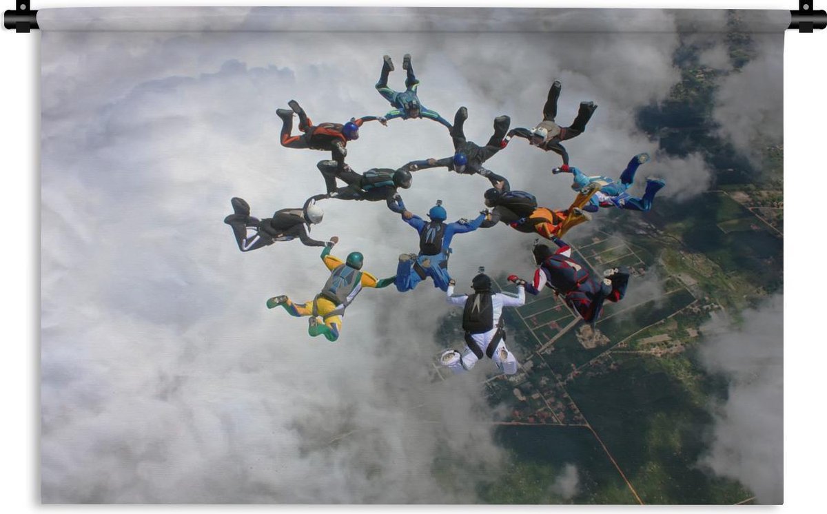 Wandkleed Sky Dive - Skydivers in formatie Wandkleed katoen 120x80 cm - Wandtapijt met foto - 1001Tapestries