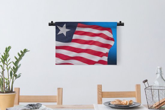 Tapisserie Drapeau Liberia - Drapeau du Liberia sur fond bleu sur fond noir Tapisserie coton 60x40 cm - Tapisserie avec photo