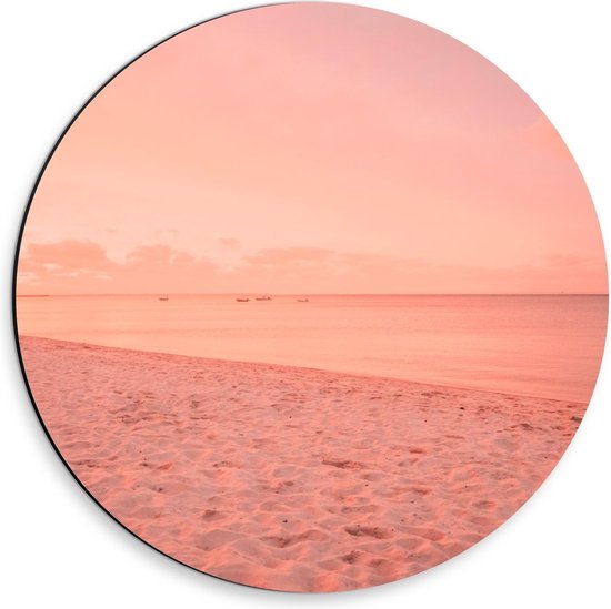 Dibond Wandcirkel - Roze Strand - 30x30cm Foto op Aluminium Wandcirkel (met ophangsysteem)