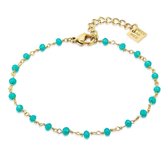 Twice As Nice Armband in goudkleurig edelstaal, turquoise steentjes  16 cm+3 cm