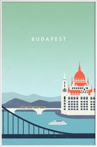 JUNIQE - Poster in kunststof lijst Retro Boedapest -30x45 /Blauw &