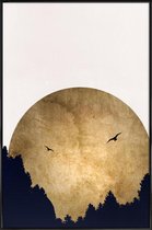 JUNIQE - Poster in kunststof lijst Two Birds Gold -30x45 /Ivoor