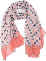 Langwerpige sjaal My Valentine|Hartenprint|Roze blauw
