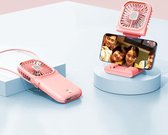 F30 Galvaniserende handventilator draagbare desktop opvouwbare mute USB hangende nekventilator, verbeterde versie (roze)