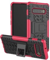 Tyre Texture TPU + PC schokbestendig hoesje voor Galaxy S10 +, met houder (roze)