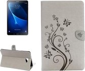 Voor Galaxy Tab A 10.1 Geperst bloemen Vlinderpatroon Horizontale flip PU lederen tas met magnetische gesp & houder & kaartsleuven & portemonnee (grijs)