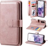 Voor Samsung Galaxy S20 5G multifunctionele magnetische koperen gesp horizontale flip effen kleur lederen tas met 10 kaartsleuven & portemonnee & houder & fotolijst (rose goud)