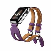 Kakapi voor Apple Watch 38 mm Modieuze klassieke dubbele gesp Echt rundlederen horlogeband (paars)