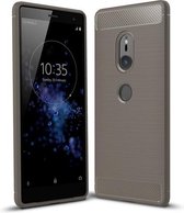 Voor Sony Xperia XZ2 geborstelde textuur koolstofvezel schokbestendige TPU beschermende achterkant van de behuizing (grijs)