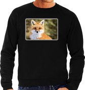 Dieren sweater met vossen foto - zwart - voor heren - natuur / vos cadeau trui - kleding / sweat shirt L
