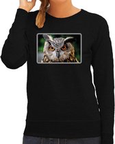 Dieren sweater met uilen foto - zwart - voor dames - roofvogel/ Oehoe uil cadeau trui - kleding / sweat shirt L