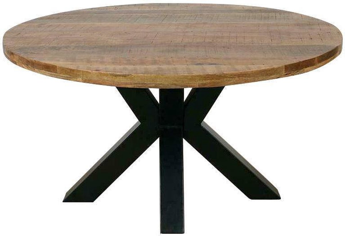 Mangohouten Eettafel Madison Rond 160 cm Mahom Industrieel - Dinertafel van Mangohout & Metaal - Industriële Eettafel