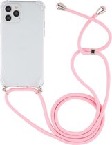 Apple iPhone 12 Pro Hoesje - Mobigear - Lanyard Serie - TPU Hoesje met koord - Transparant / Roze - Hoesje Geschikt Voor Apple iPhone 12 Pro