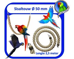 Jungle sisal Speeltouw / zit touw / vogelspeelgoed Ø 50 mm & 250 cm lang - vogel touw - - ara’s - grote papegaaien - grote kaketoe soorten – grote Tropische vogels e.d