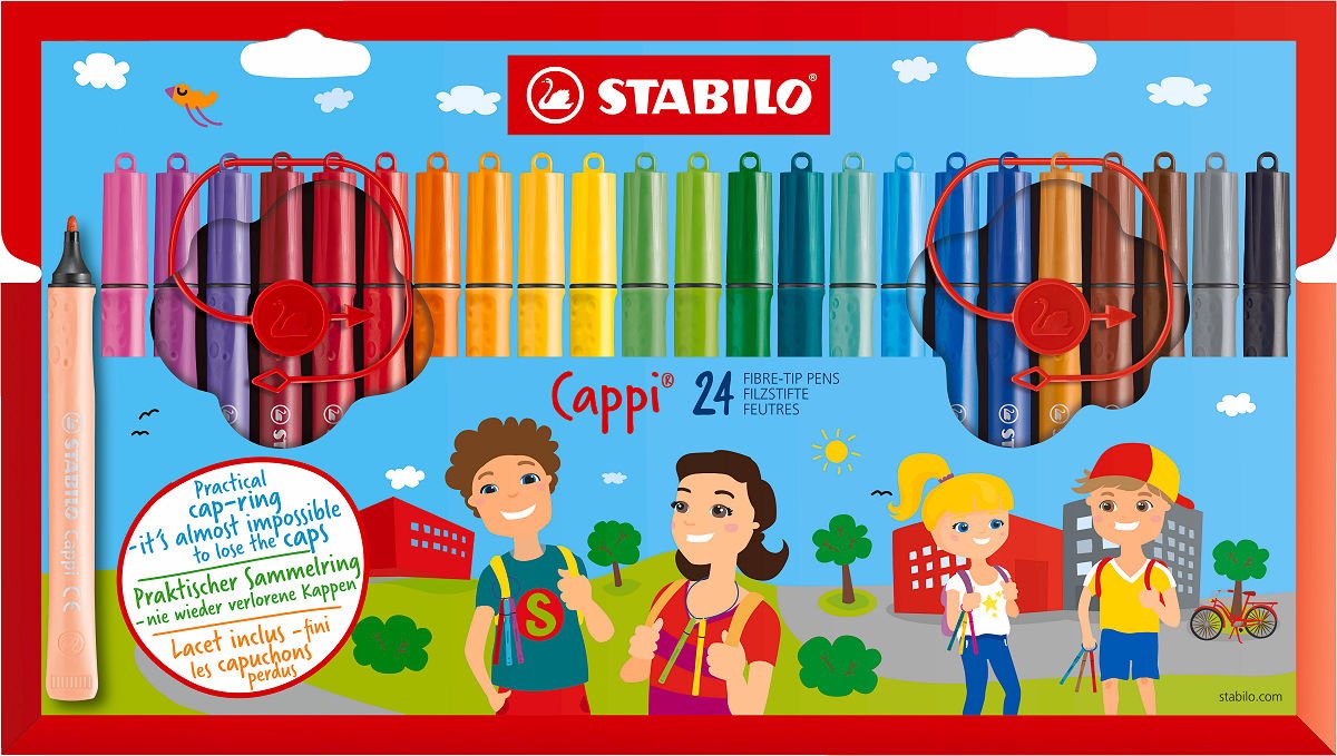 STABILO Cappi - Viltstift - Nooit Meer Je Dop Kwijt Dankzij De Dopring - Etui Met 24 Kleuren + 2 Dopringen — afbeelding 13